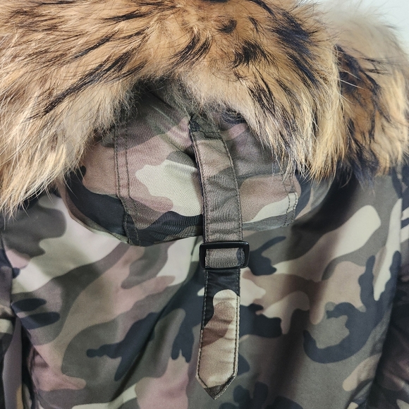 SAM. Green Camo Bomber Insulated Jacket Racoon Fur Trim Size XS Winter Coat - Picture 4 of 14